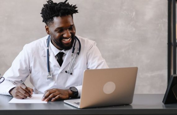 Doctor connecting with patient remotely