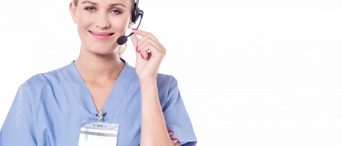 Cheerful call centre operator, medical nurse triage
