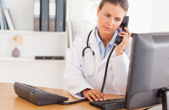 Doctor on call with her patient in her office