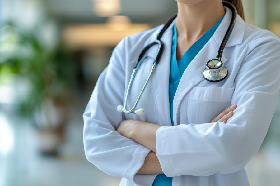 Nurse with stethoscope on a background hospital
