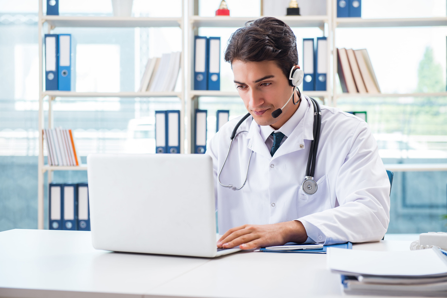 Young male medical answering expert on call